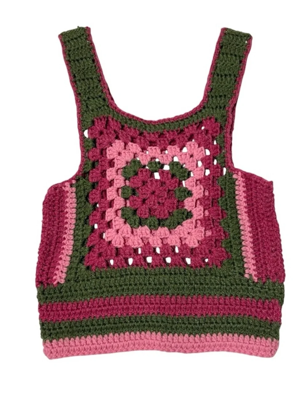 Vintage Handmade Crochet Granny Square Tank Top Vest